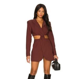 NBD Sibil Blazer Dress Chocolate Brown Twist Front Long Sleeve‎ Cut Outs Sz M